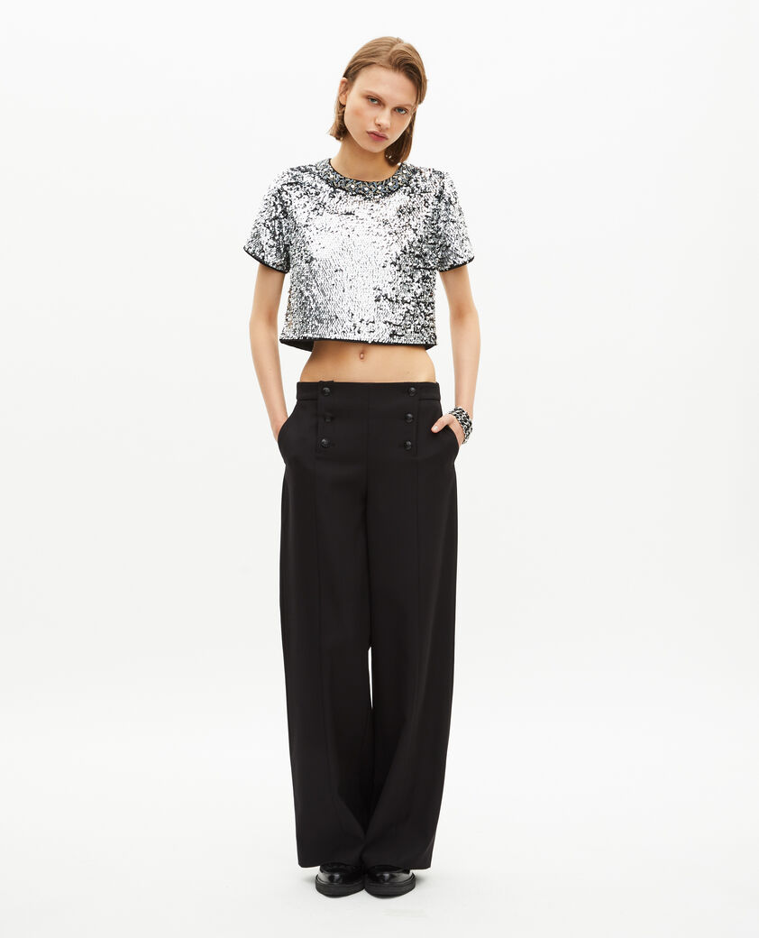 The Kooples DAMEN SILVER silbernes, kurzes pailletten-top