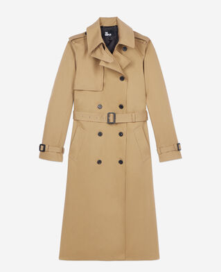 The Kooples DAMEN BEIGE langer trenchcoat aus beiger baumwolle