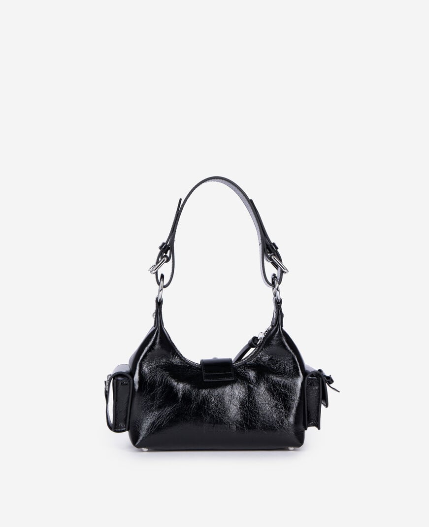 The Kooples FEMME BLACK sac amelia small en cuir craquelé noir avec clous