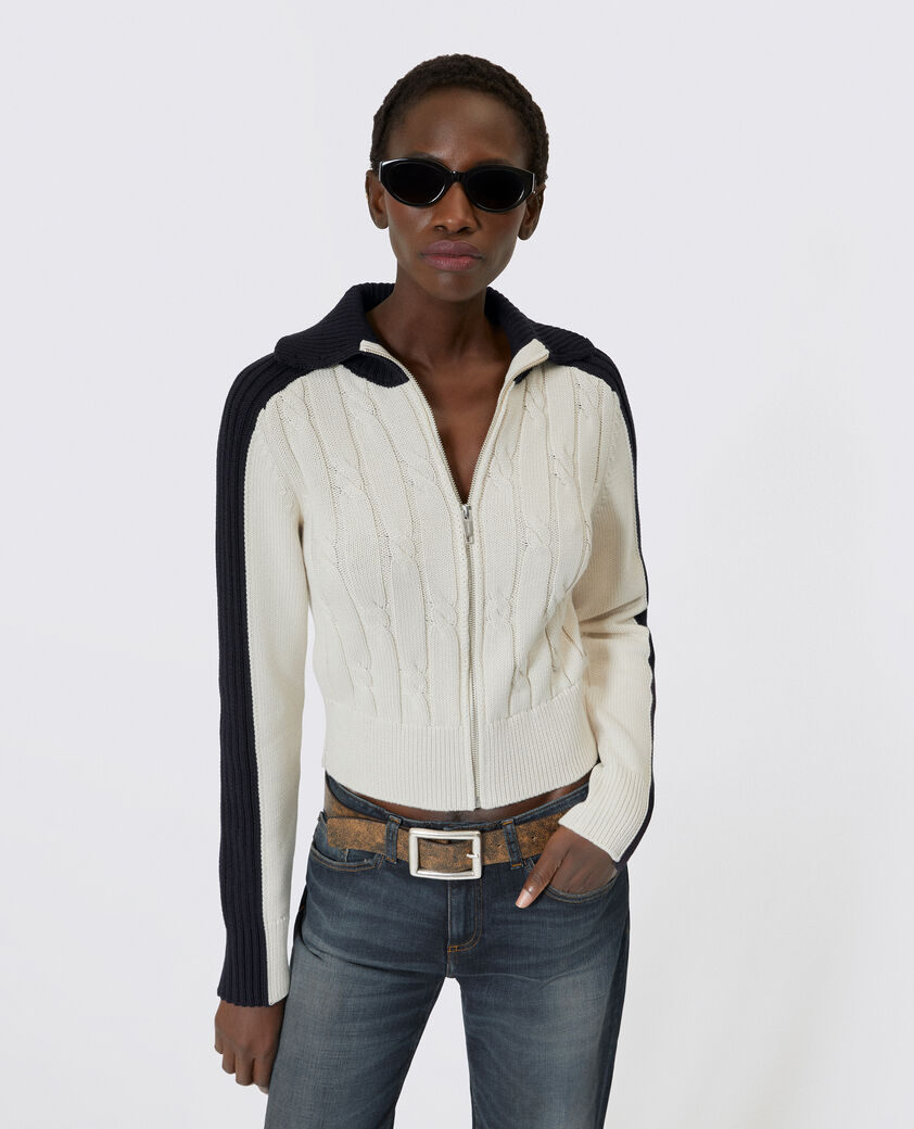 The Kooples WOMEN ECRU NAVY ecru cotton cardigan