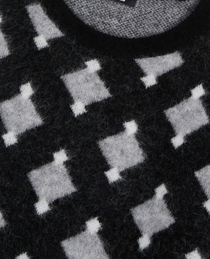 The Kooples HOMBRE BLACK GREY WHITE jersey rombos lana alpaca negro gris