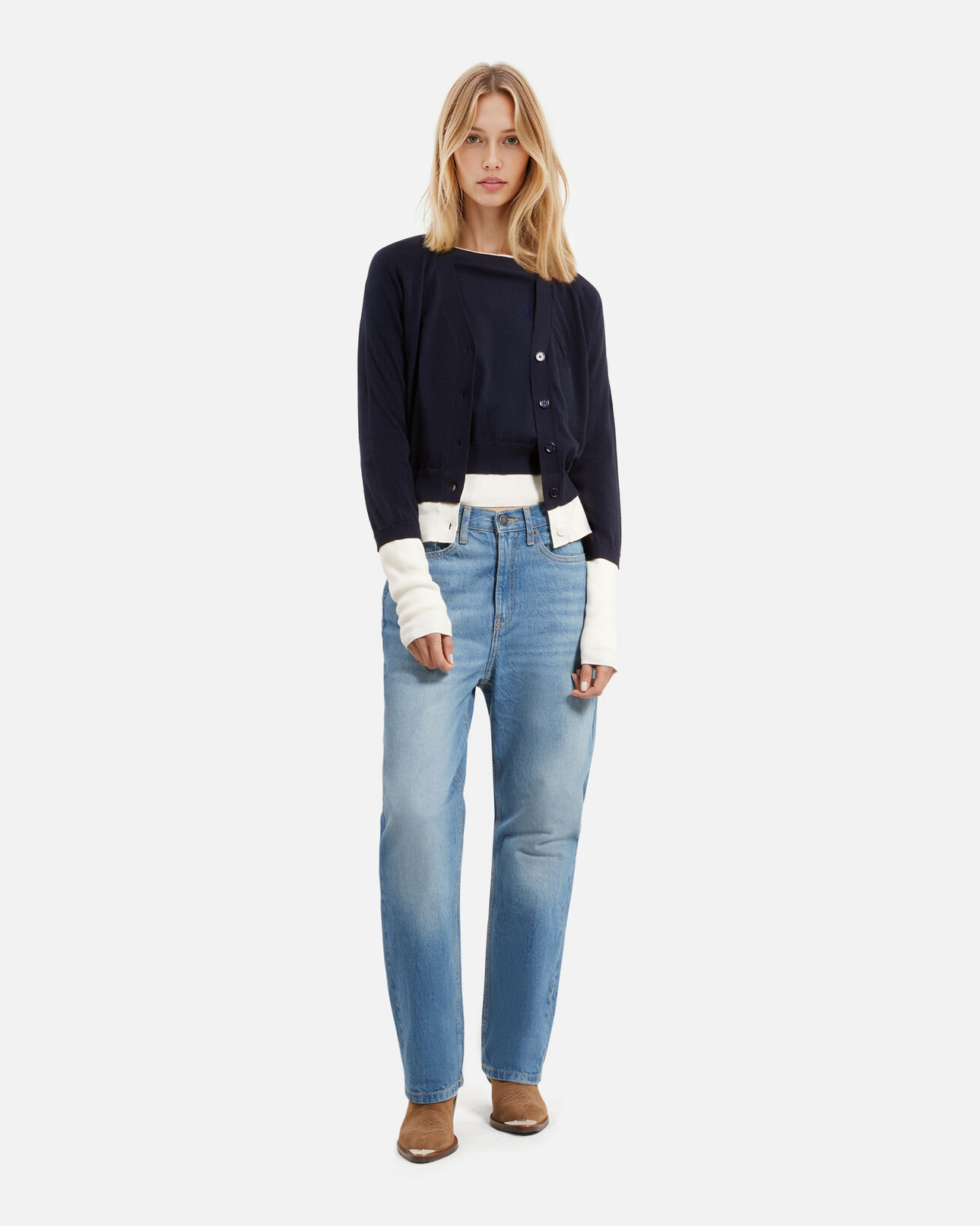 The Kooples FEMME DARK NAVY-ECRU cardigan bleu marine et ecru