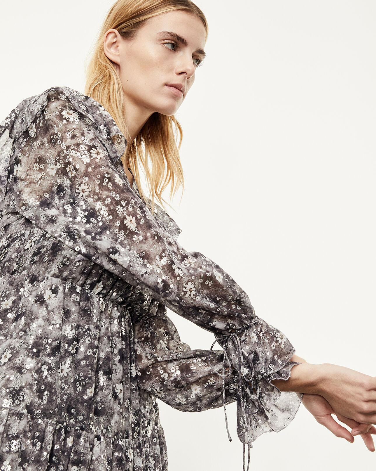 The Kooples MUJER BLACK-ECRU vestido largo negro estampado floral