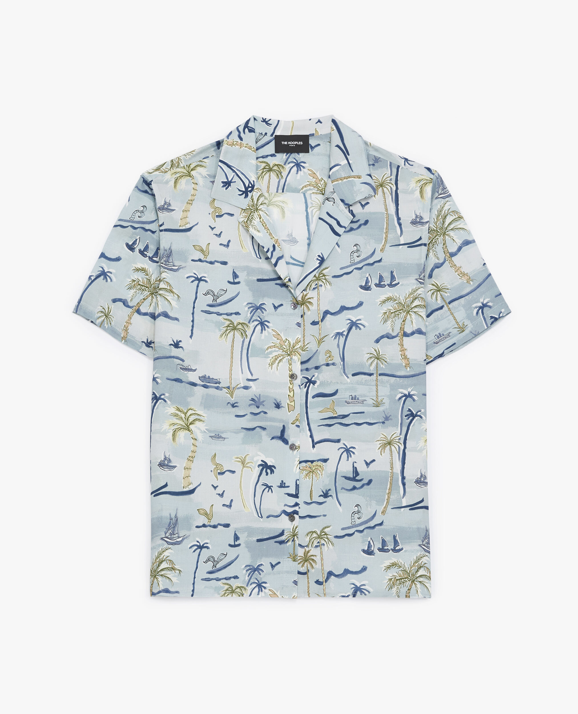 Printed blue shirt with short sleeves, BLUE, hi-res image number null