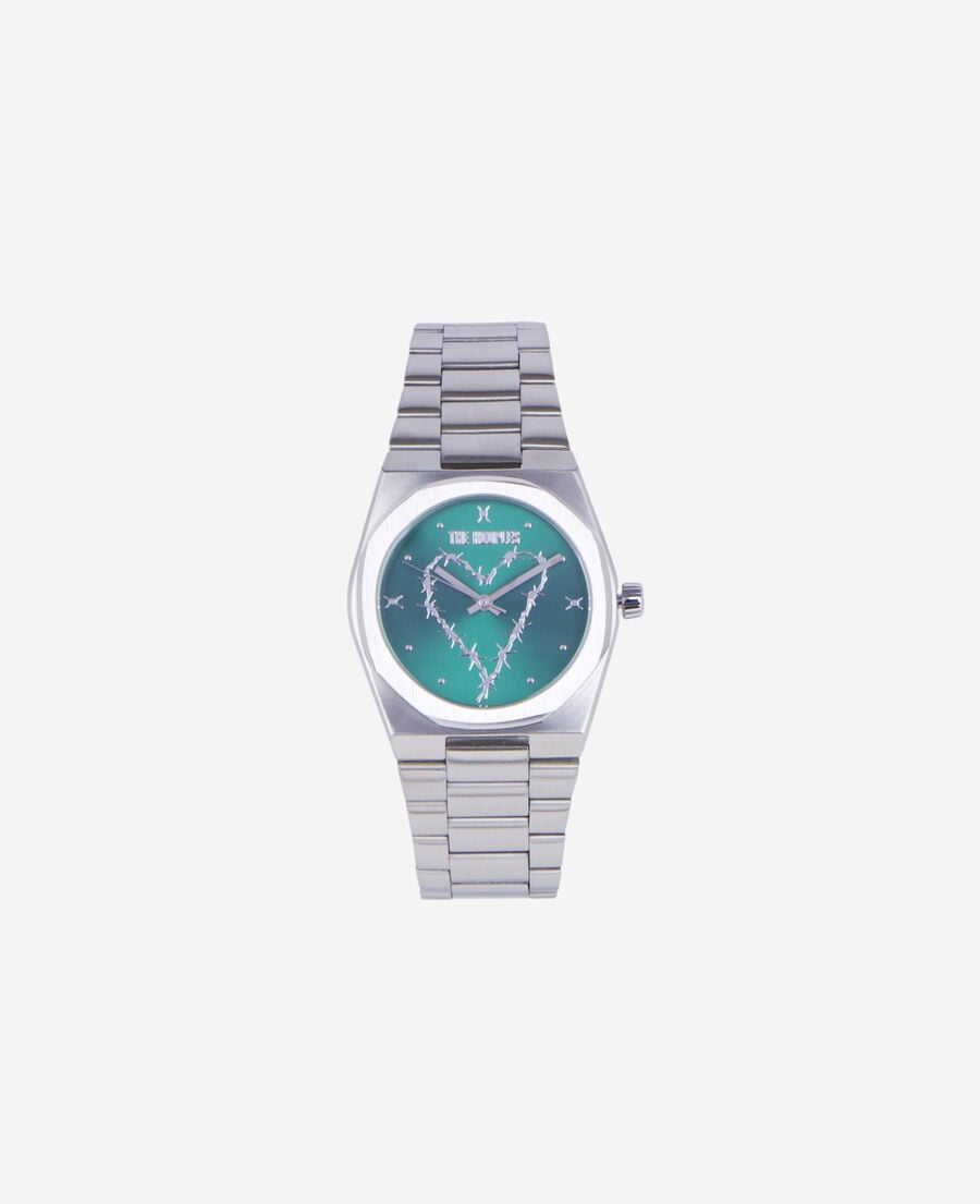 The Kooples M SILVER silver heart watch with green dial