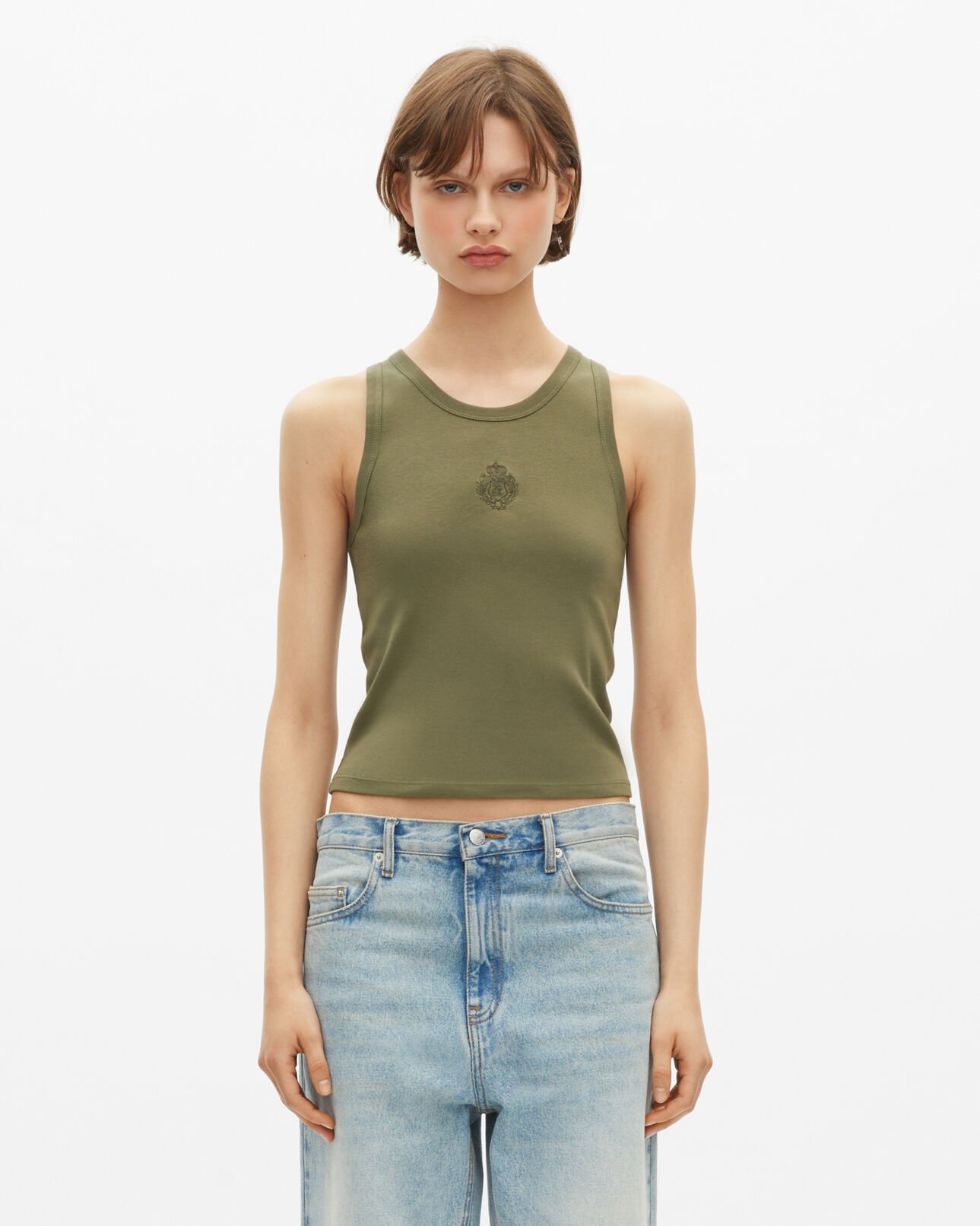 The Kooples DAMEN KAKI tanktop mit khakifarbenem wappen