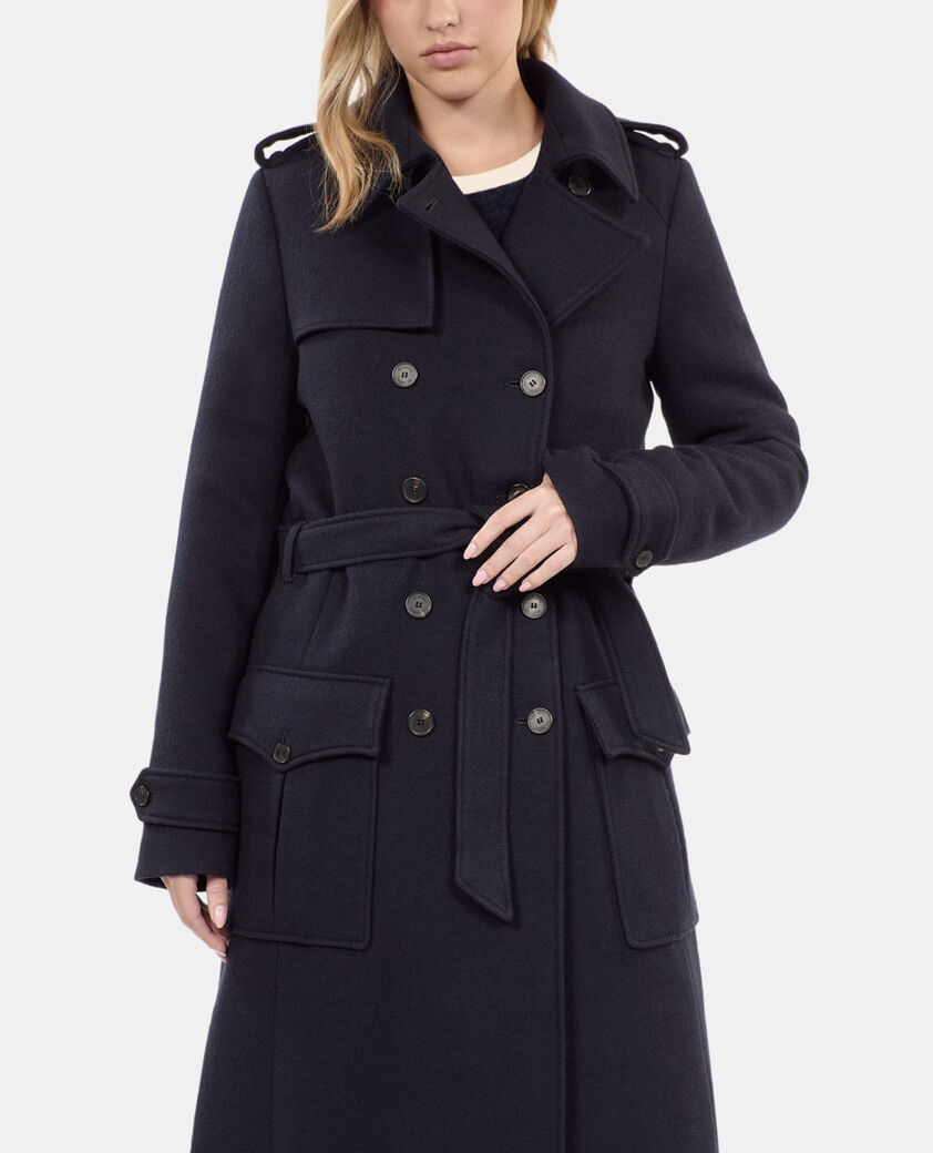 The Kooples F DARK NAVY long navy blue trench style coat