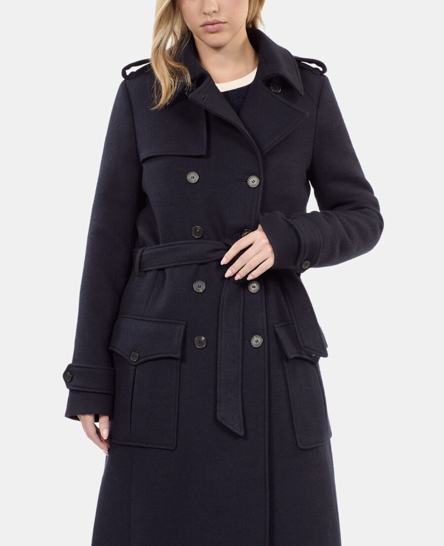 The Kooples F DARK NAVY long navy blue trench style coat