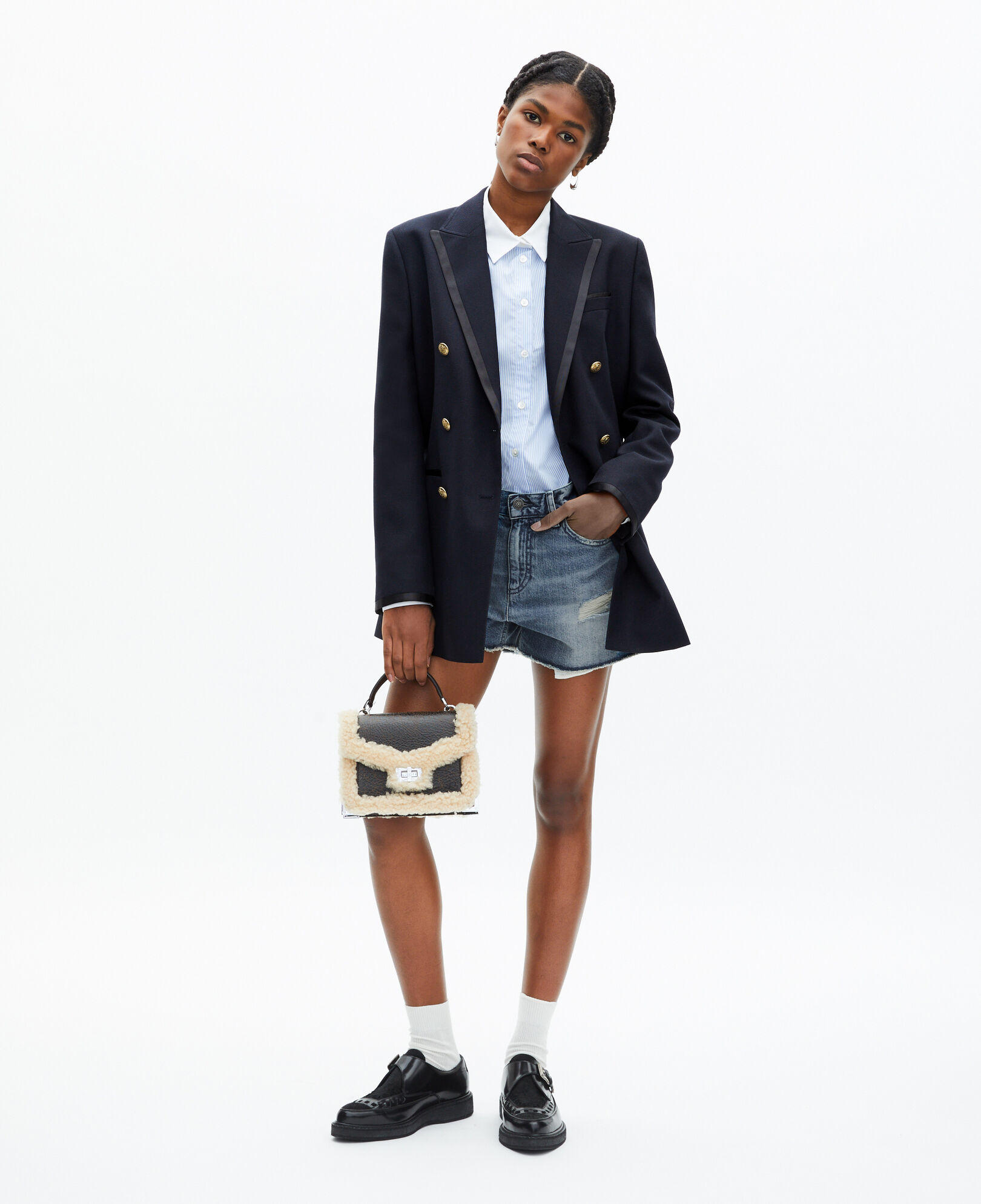The Kooples WOMEN DARK NAVY navy blue wool blend suit jacket