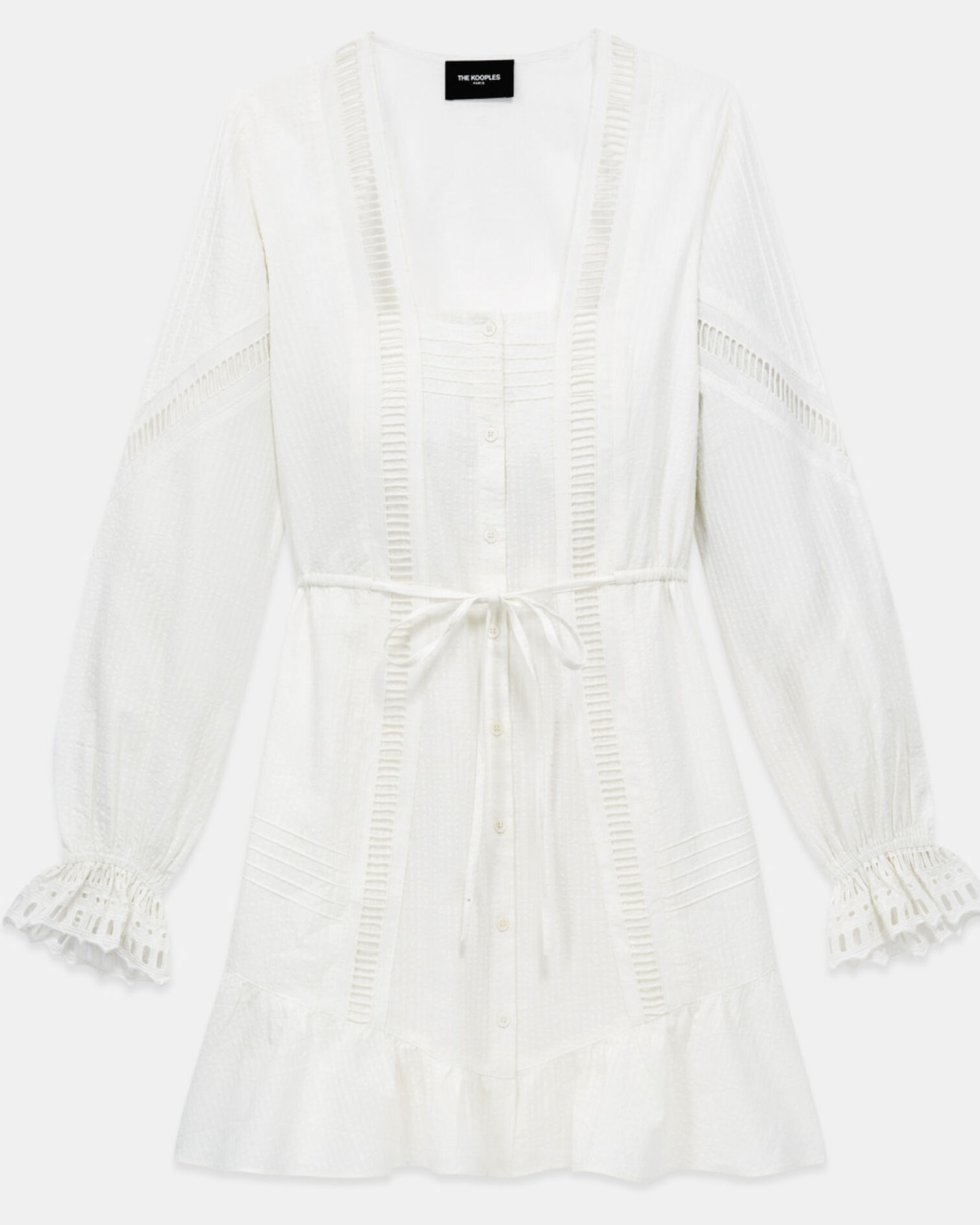 Short white light dress with embroidery, OFF WHITE, hi-res image number null