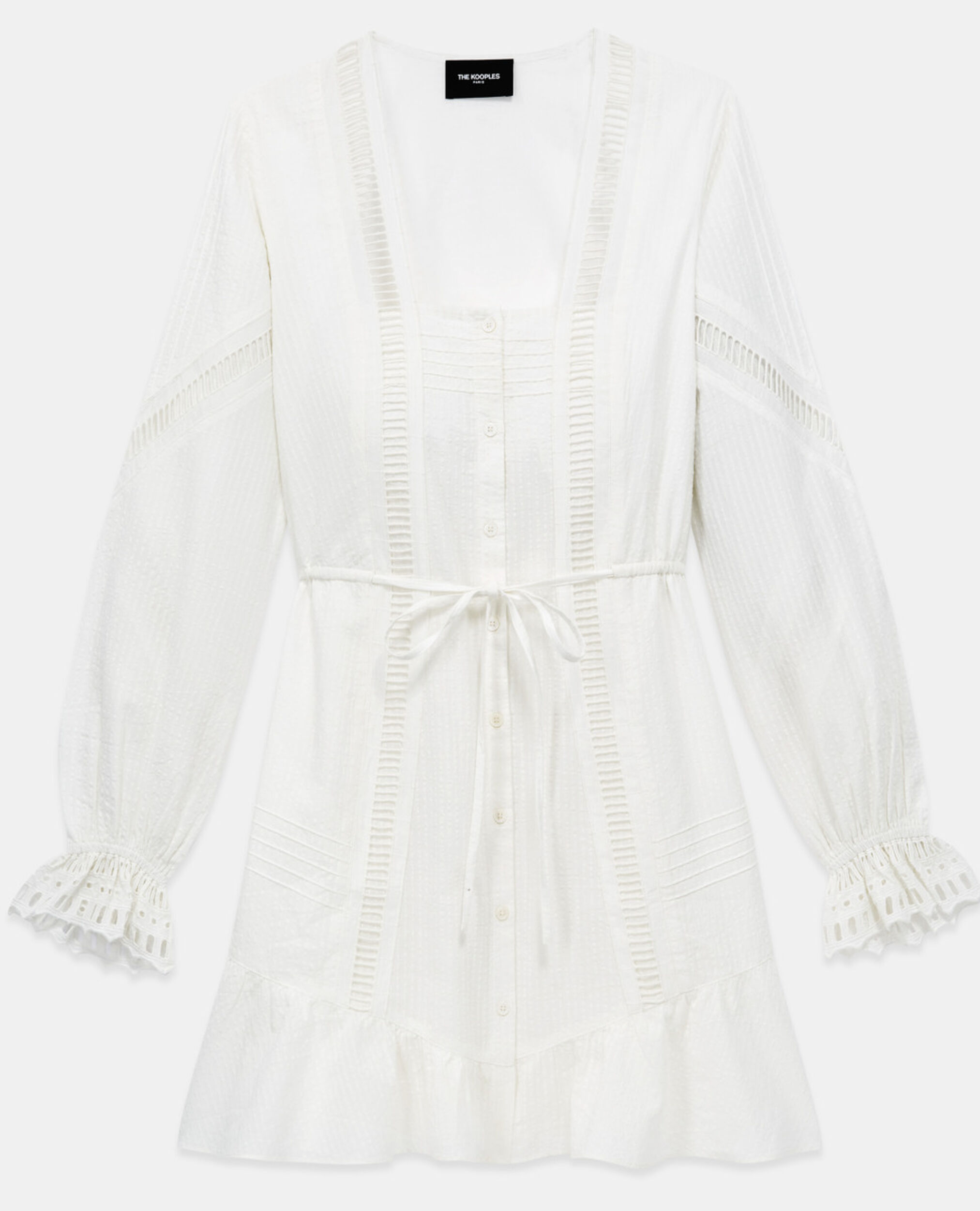 Short white light dress with embroidery, OFF WHITE, hi-res image number null