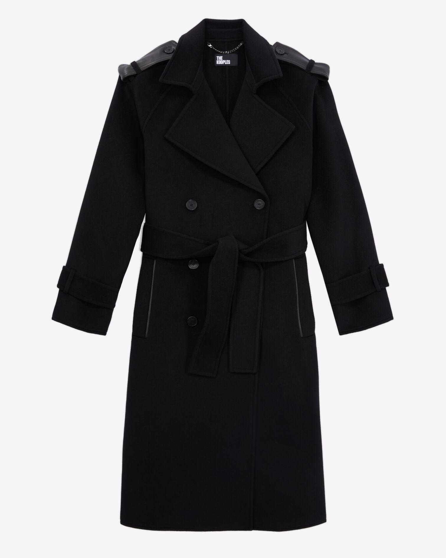 Manteau long noir en laine mélangée, BLACK, hi-res image number null