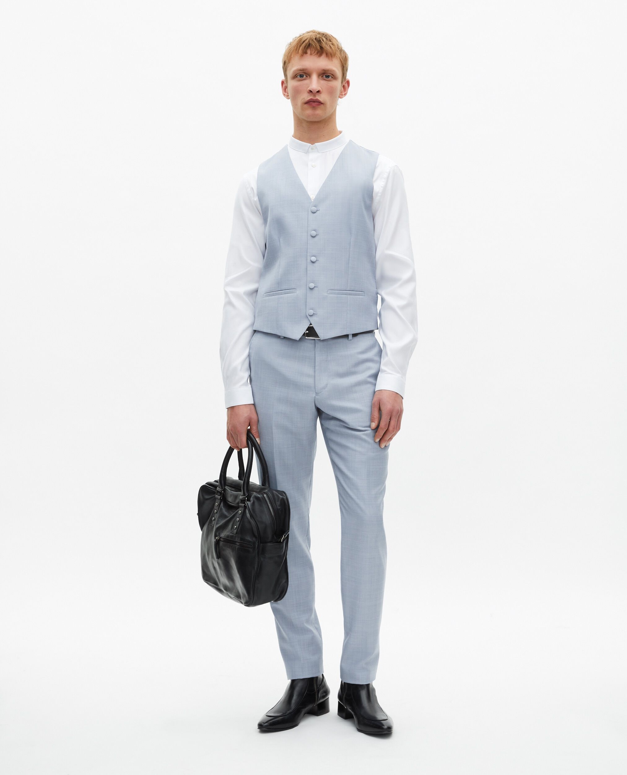Light blue slim fit wool suit vest, BLUE, hi-res image number null