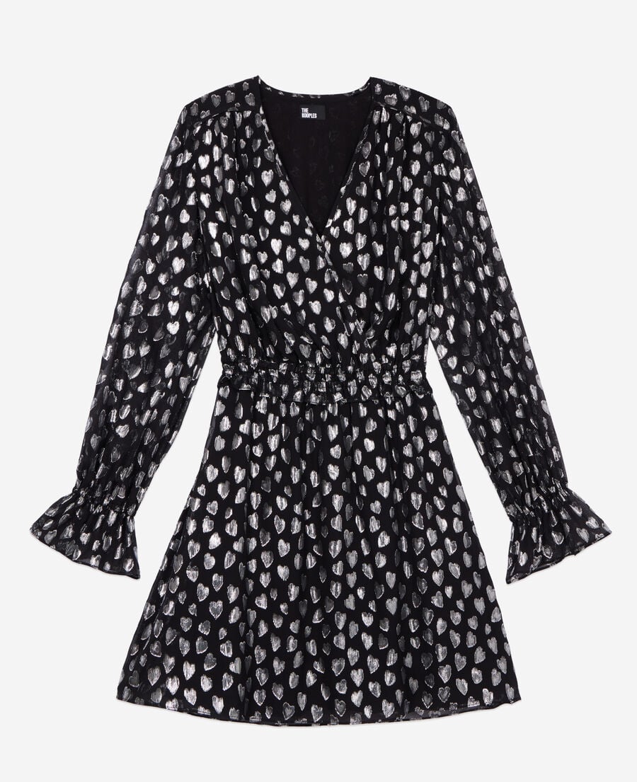 The Kooples FEMME BLACK SILVER robe courte avec cœurs argentés noire
