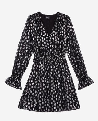 The Kooples FEMME BLACK SILVER robe courte avec cœurs argentés noire