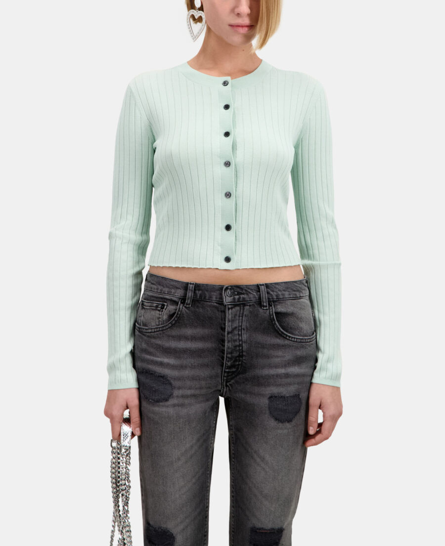 short ribbed light green cardigan