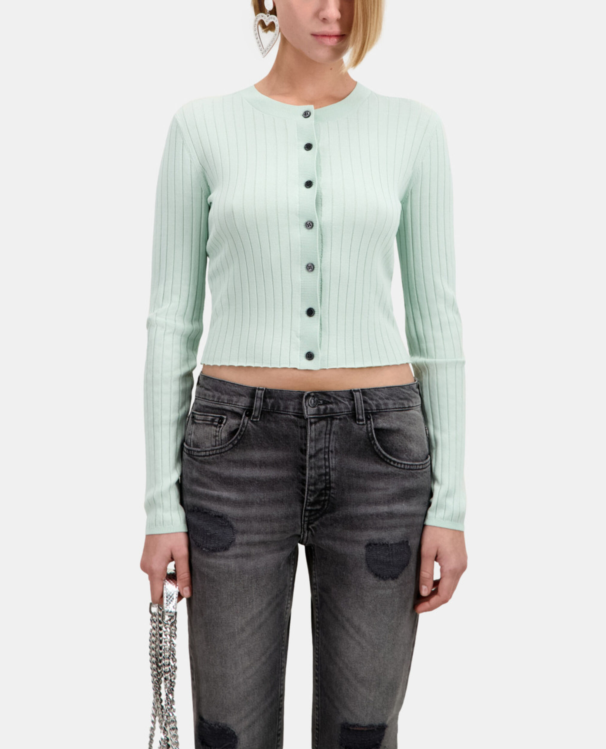 Short ribbed light green cardigan, OCEAN, hi-res image number null