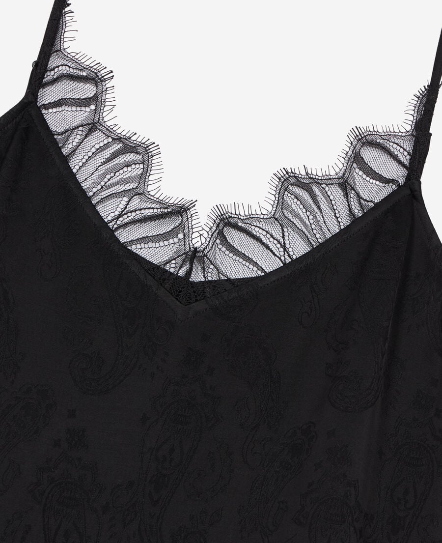 The Kooples WOMEN BLACK long black floral jacquard slip dress