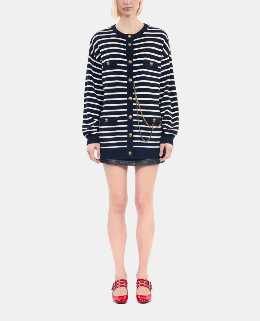 The Kooples FEMME WHITE / BLUE cardigan en laine &agrave; rayures