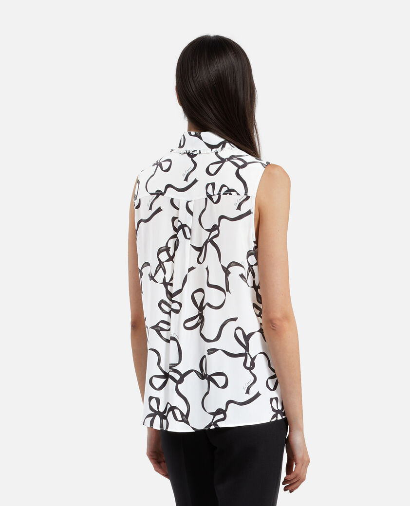 The Kooples WOMEN WHITE / BLACK ribbon print silk shirt