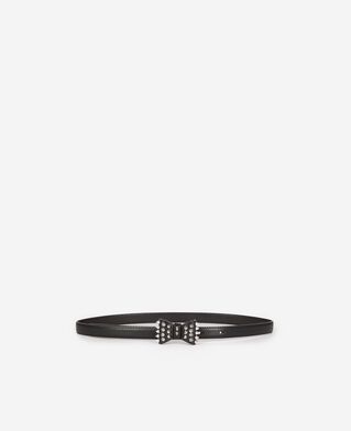 The Kooples FEMME BLACK ceinture fine avec noeud en cuir noire