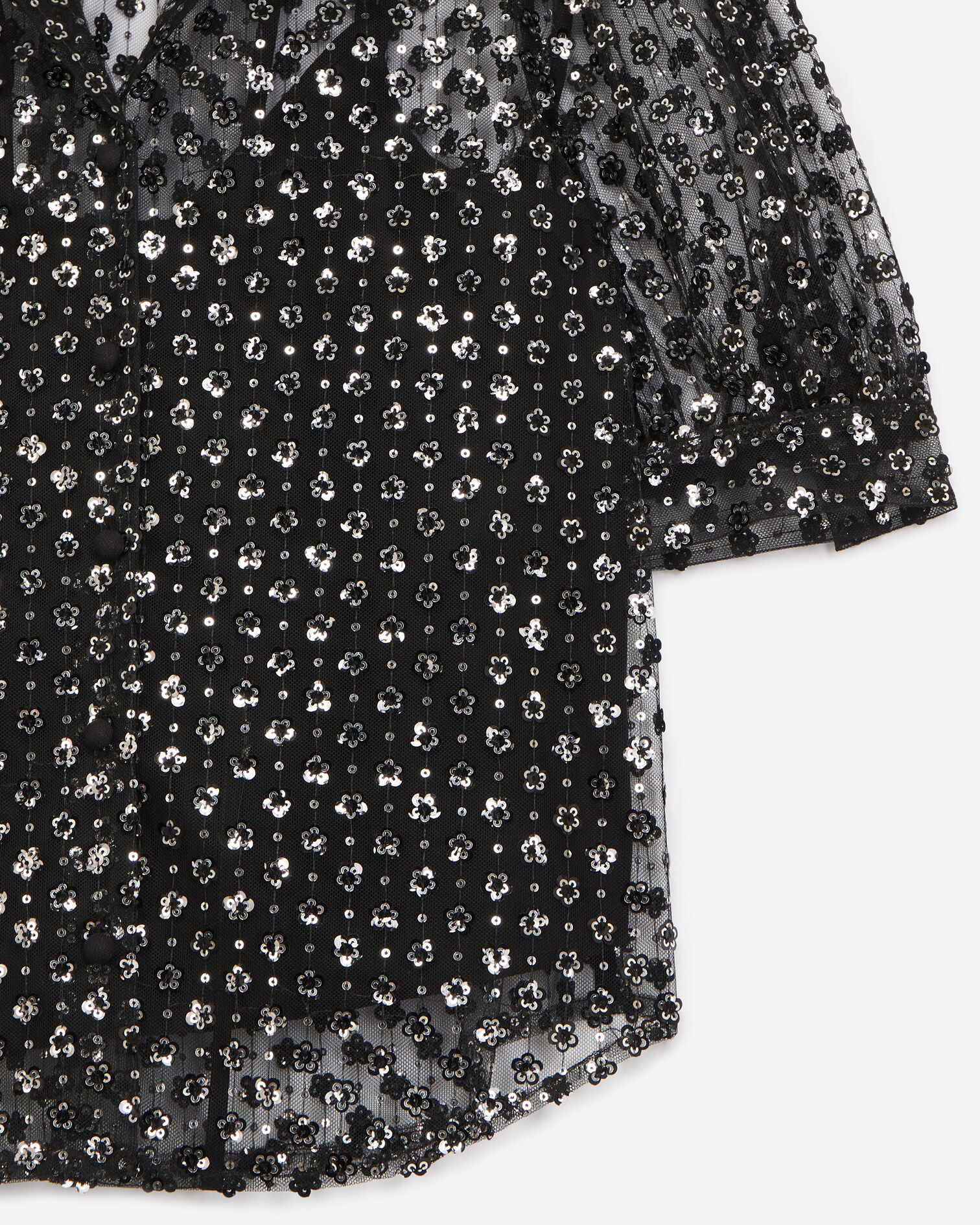 Bluse schwarz halbtransparent Pailletten, BLACK ARGENT, hi-res image number null
