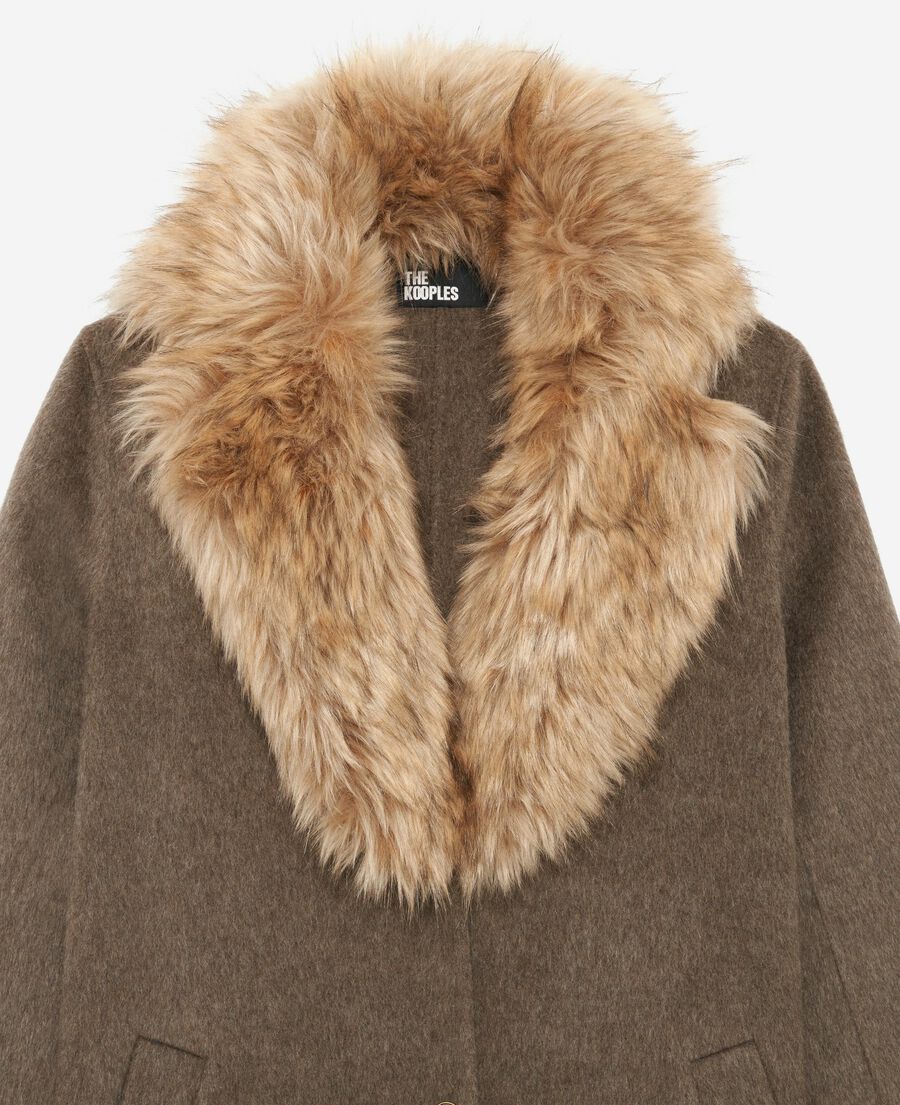 The Kooples WOMEN HAZELNUT long coat in double-faced wool and brown fur