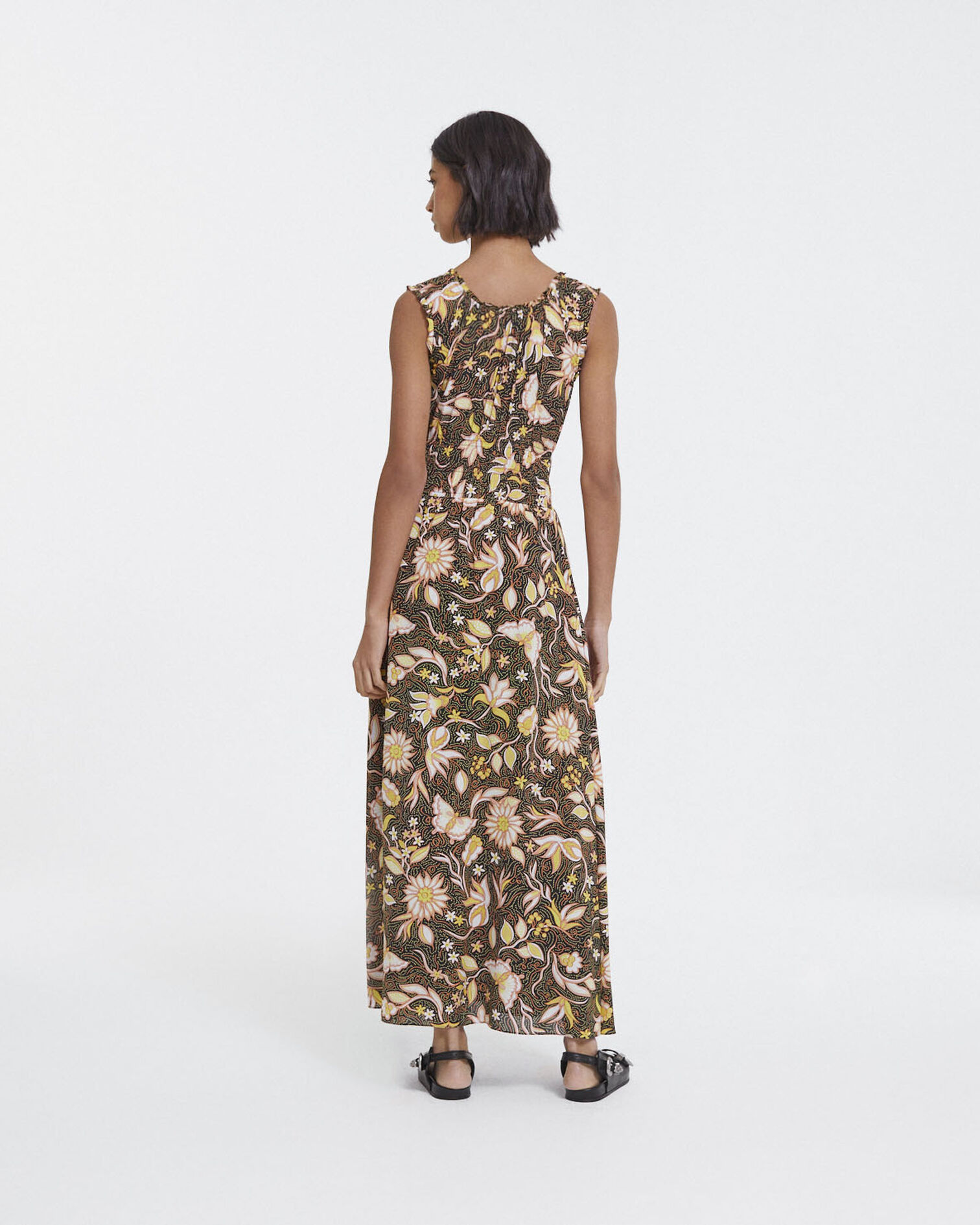 Robe longue été noire motif fleuri all-over, BLACK, hi-res image number null