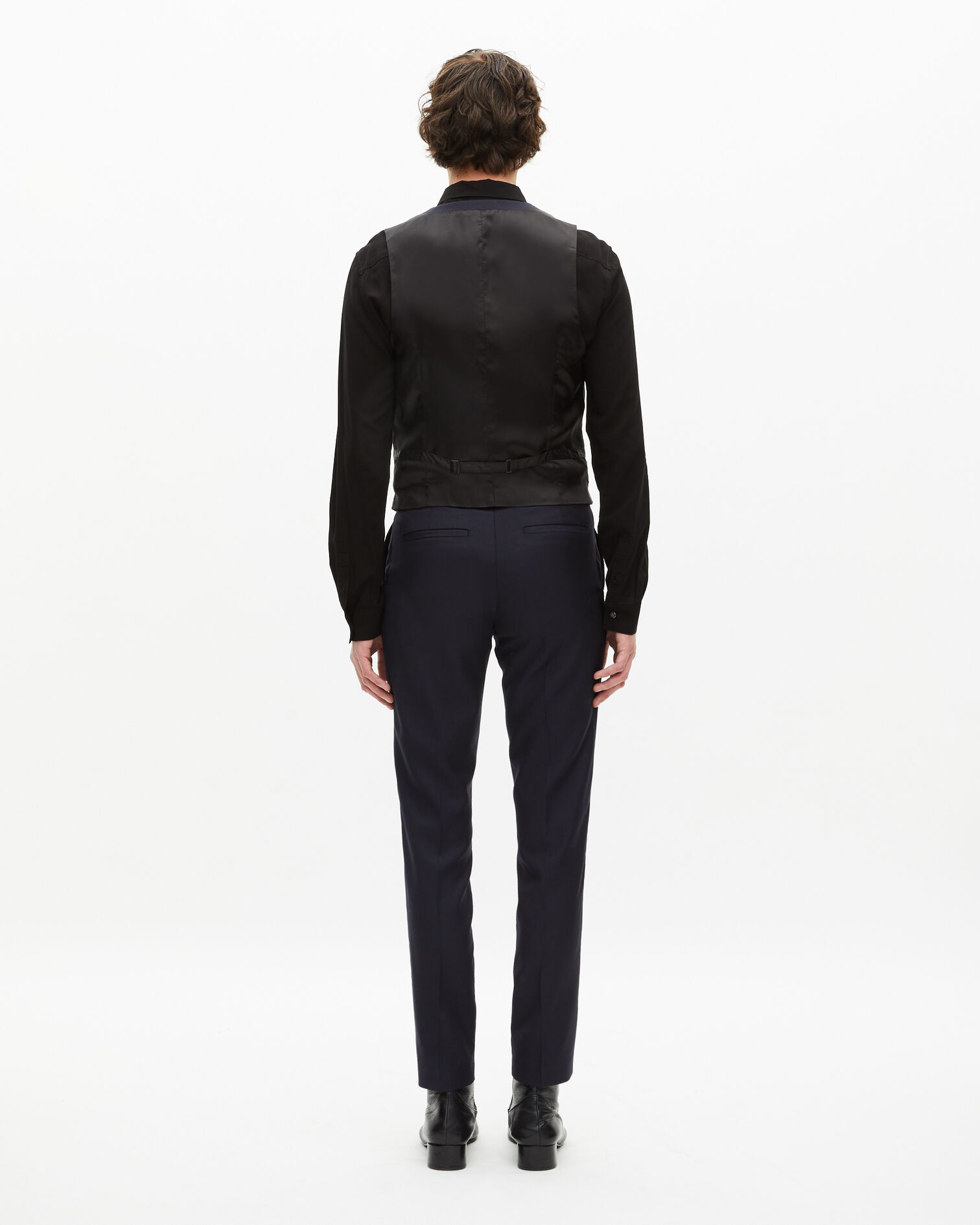 Gilet de costume en laine bleu marine coupe tailleur, DARK NAVY, hi-res image number null