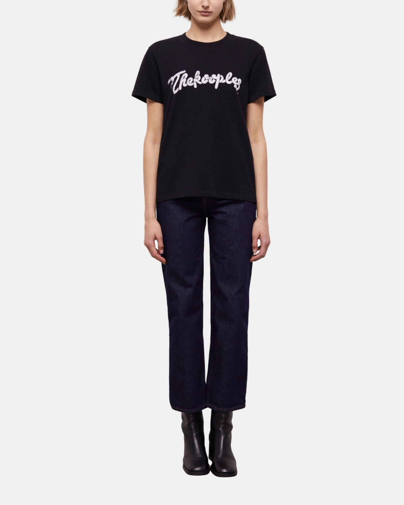 The Kooples WOMEN BLACK WASHED women's black t-shirt with snake logo print