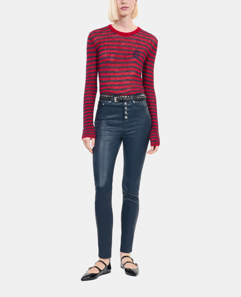The Kooples F NAVY navy blue leather-effect skinny jeans 