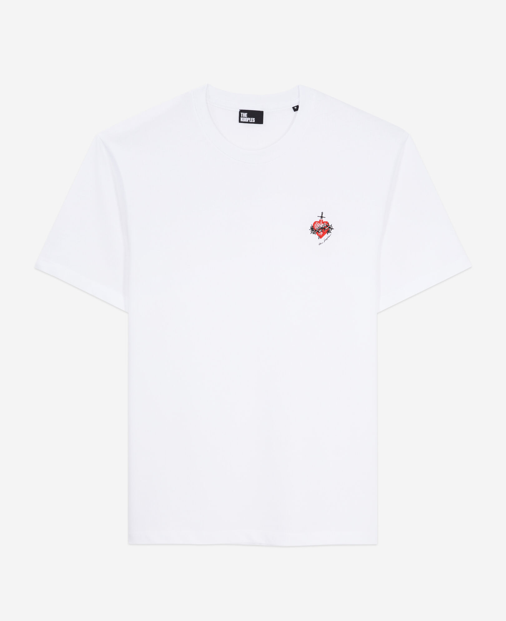 The Kooples MEN WHITE men's white t-shirt with dagger through heart embroidery