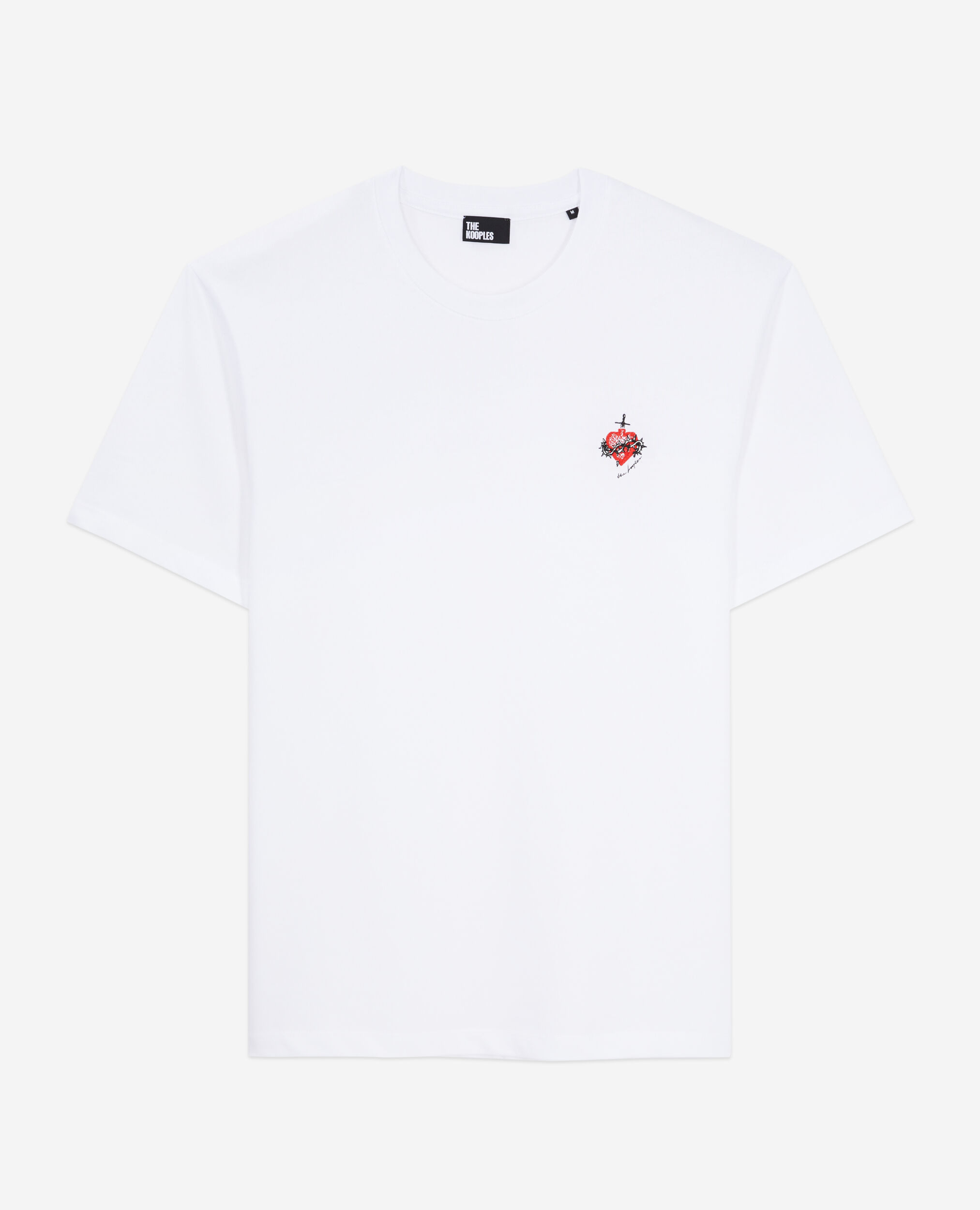 Men's white t-shirt with dagger through heart embroidery, WHITE, hi-res image number null