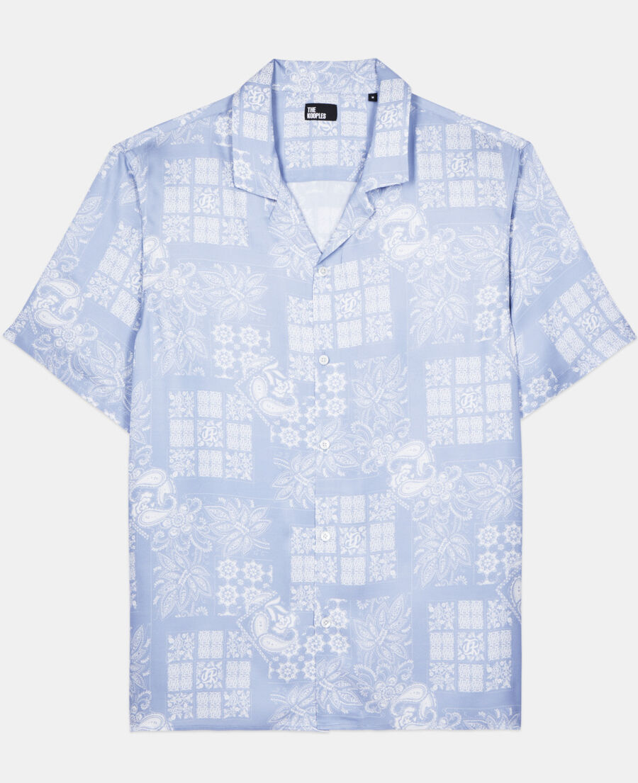 The Kooples HOMME WHITE / SKY BLUE chemise manches courtes imprim&eacute;e