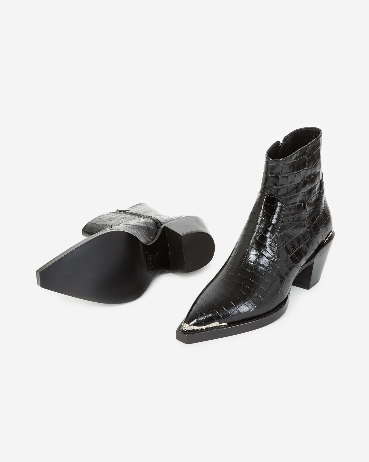 The Kooples FEMME BLACK bottines noires cuir façon croco