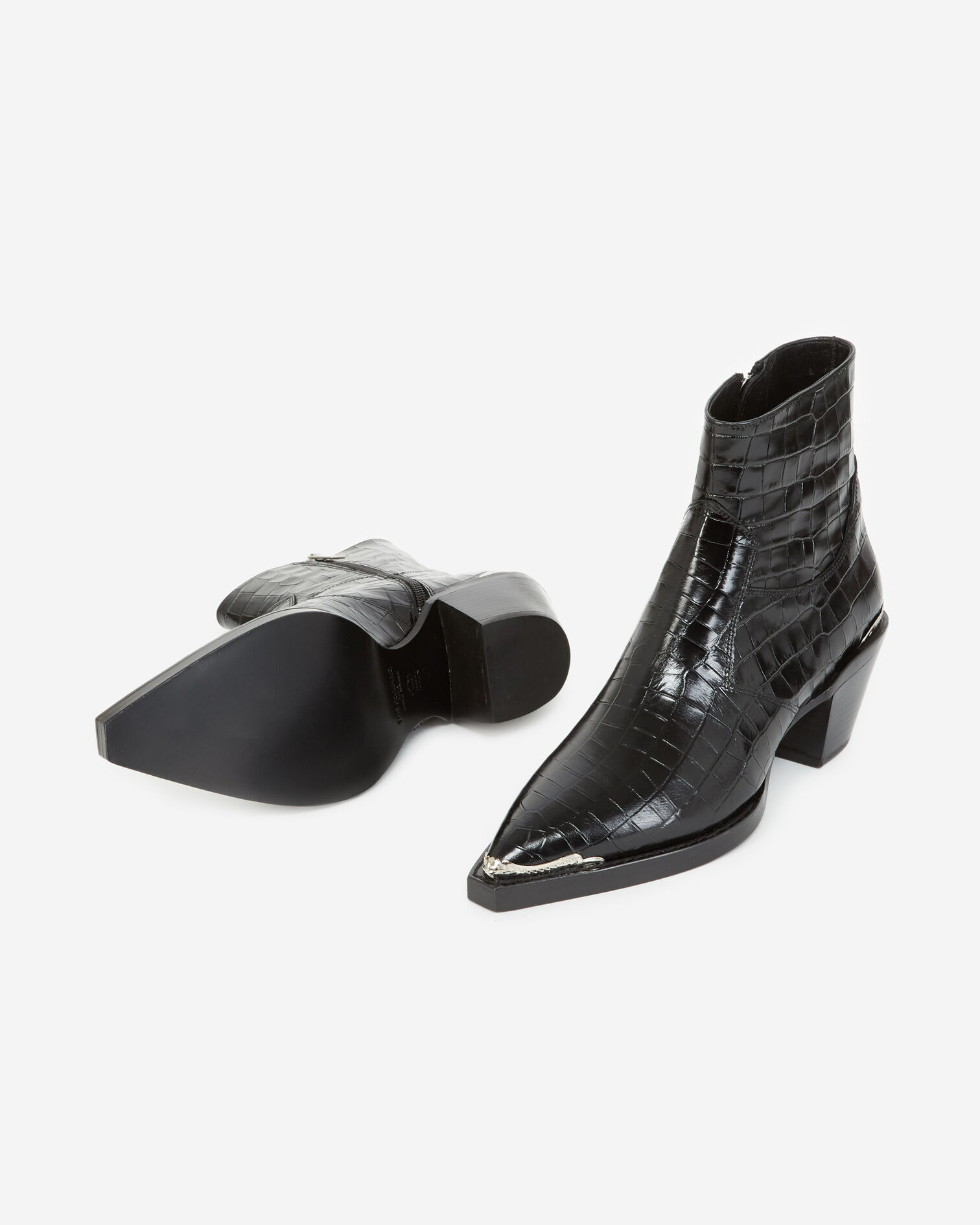 Bottines noires cuir façon croco, BLACK, hi-res image number null