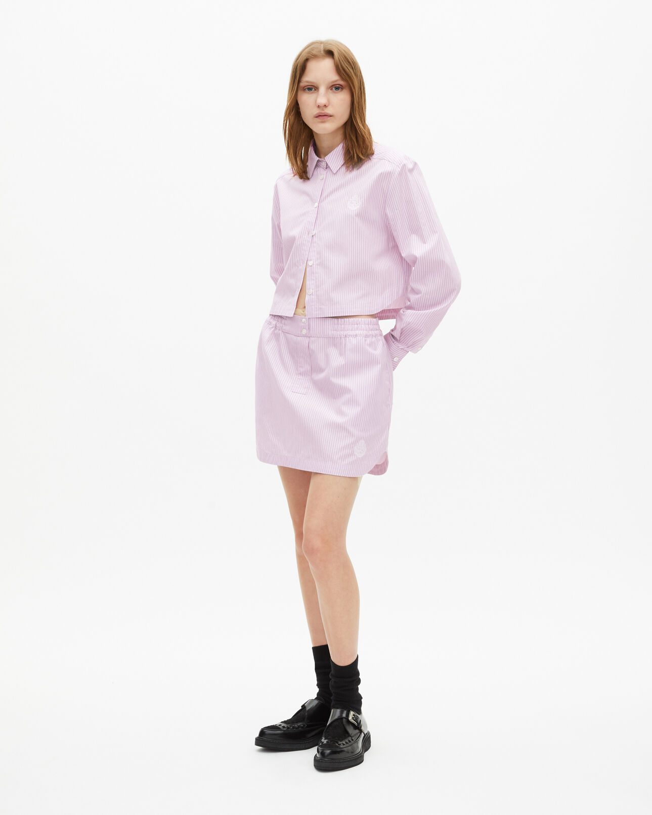 The Kooples FEMME PINK BLACK jupe courte à rayures rose