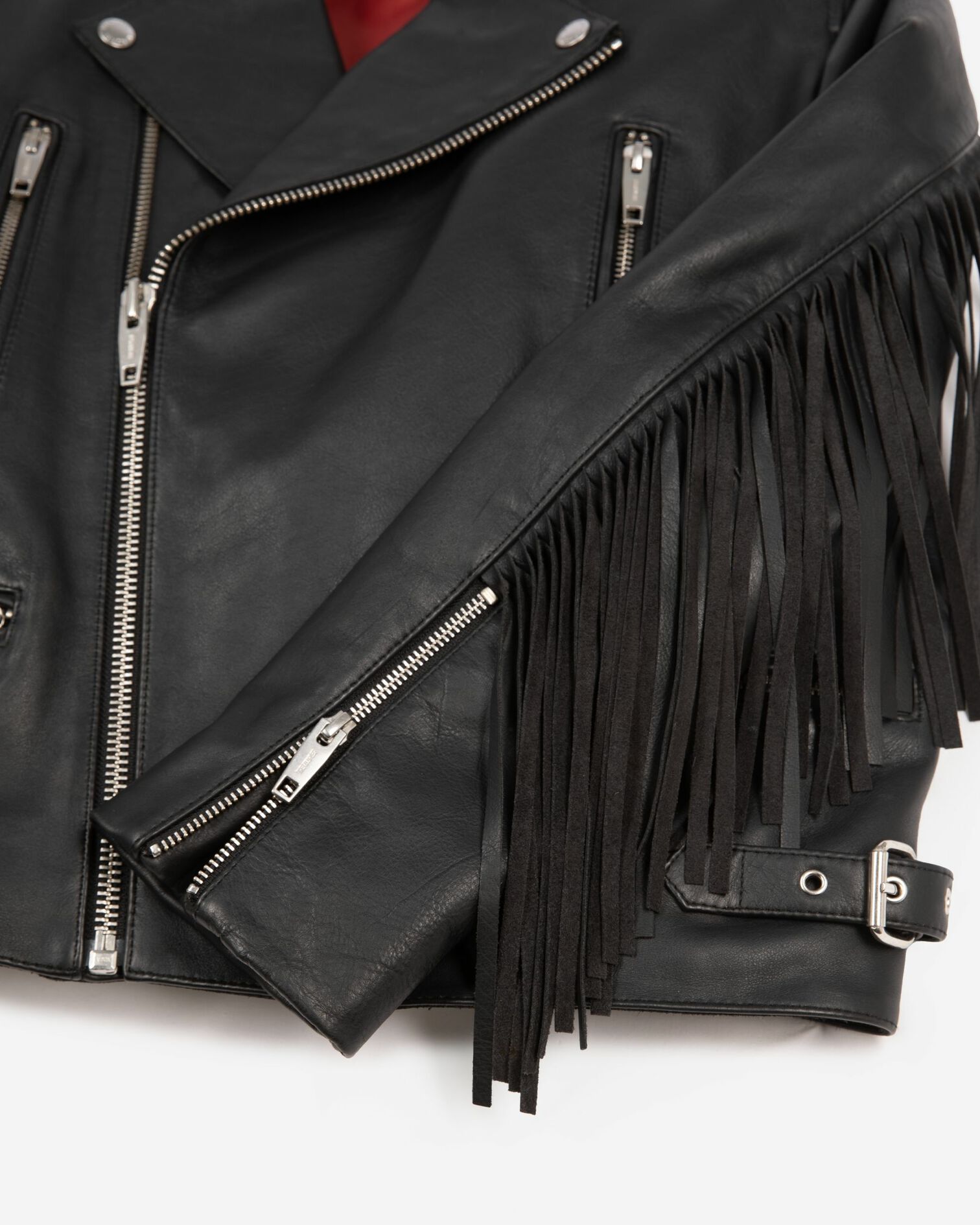 Lederblouson mit Fransen in Schwarz, BLACK, hi-res image number null