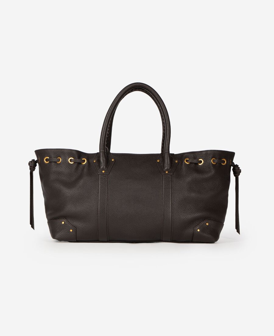 The Kooples FEMME BROWN sac cabas fronc&eacute; en cuir grain&eacute; marron