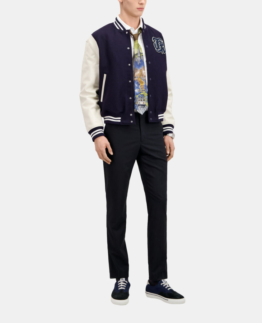 The Kooples HERREN NAVY marineblaue teddy-jacke mit patch