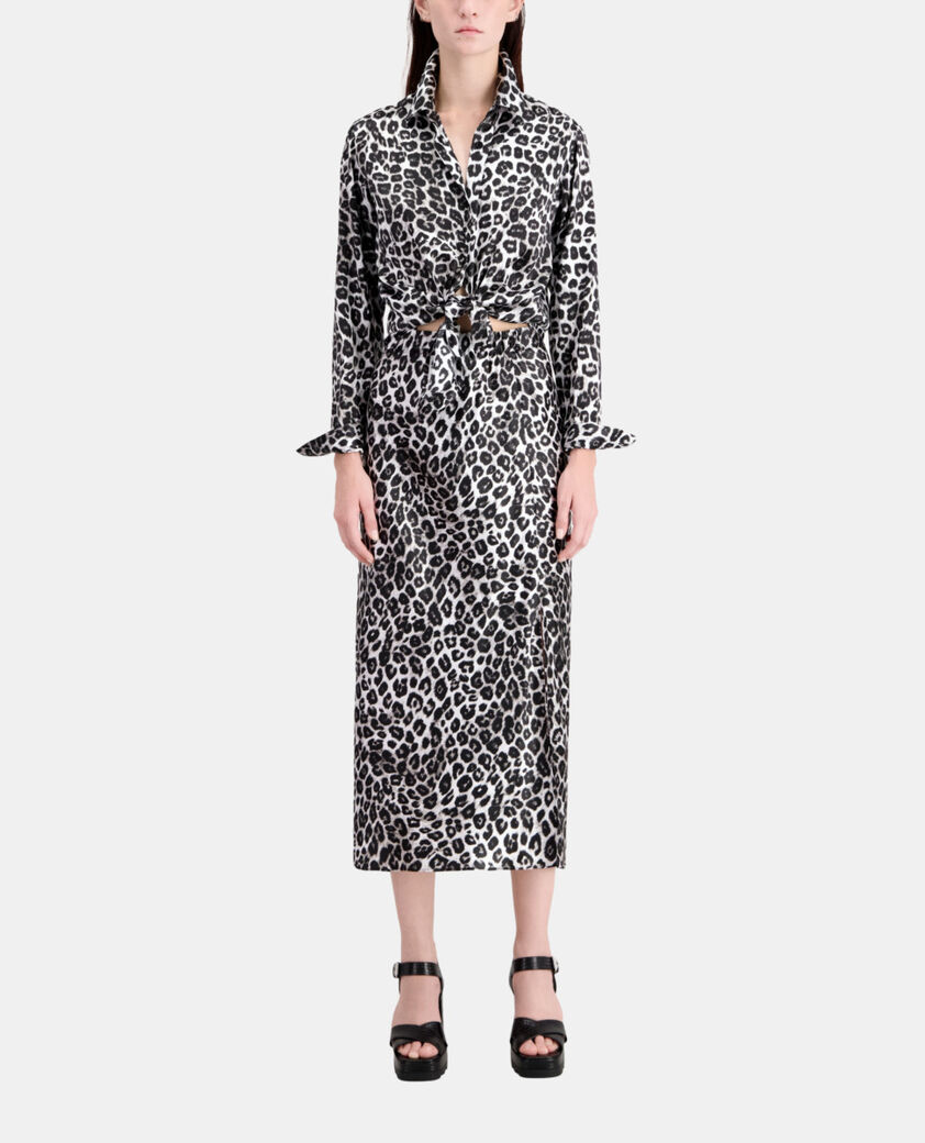 The Kooples F BLACK WHITE LEOPARD long printed silk skirt