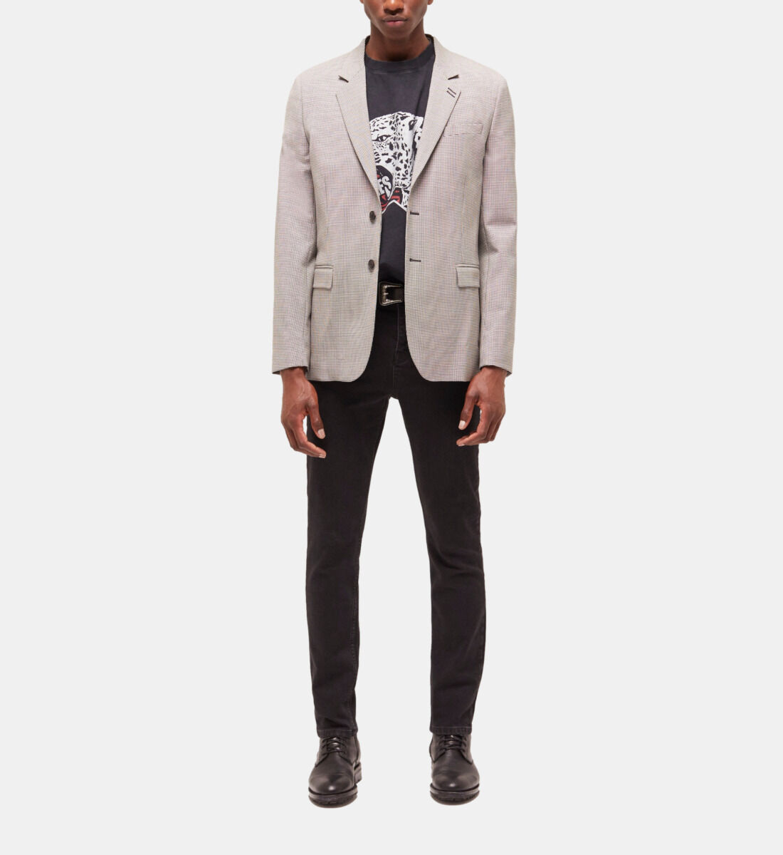 Gray patterned wool suit jacket The Kooples US