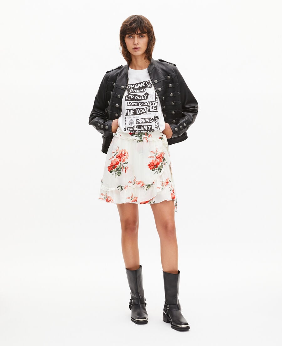 The Kooples WOMEN WHITE - RED short white floral print wrap skirt