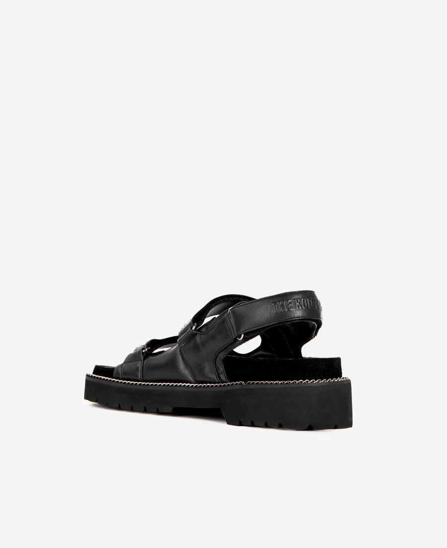 schwarze flache sandalen mit kette und nieten