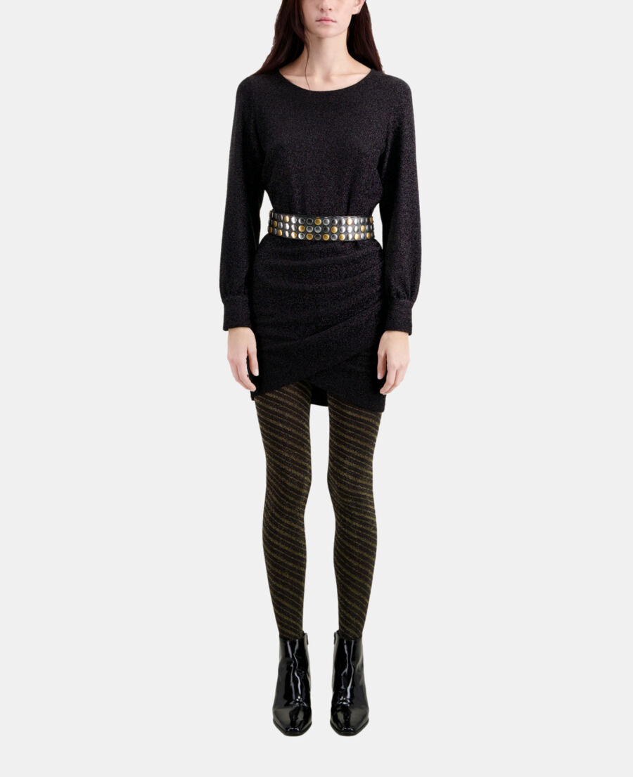 ceinture large en cuir noir avec boutons pression
