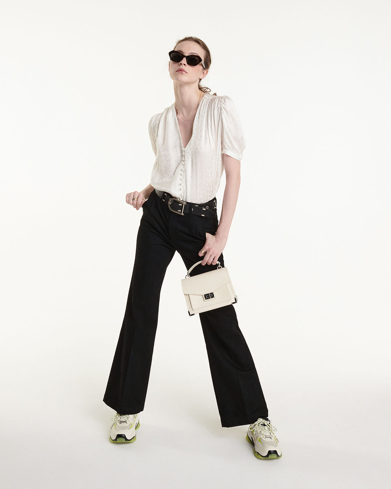 The Kooples WOMEN ECRU flowing jacquard shirt with puffed sleeves