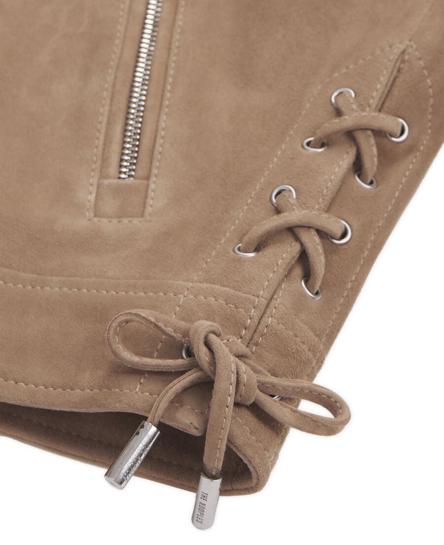The Kooples FEMME BEIGE blouson biker en cuir suède beige