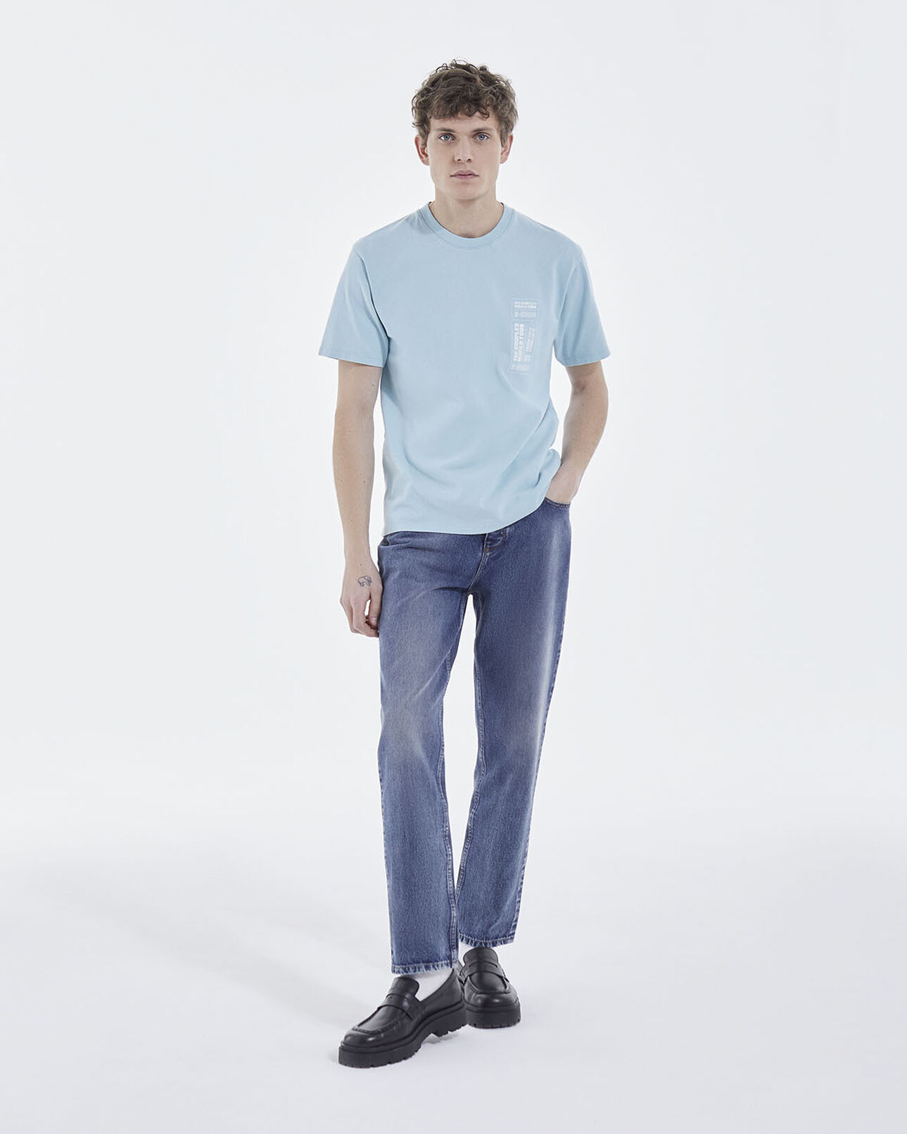 The Kooples MEN BLUE SKY sky blue cotton t-shirt w/ contrast logo