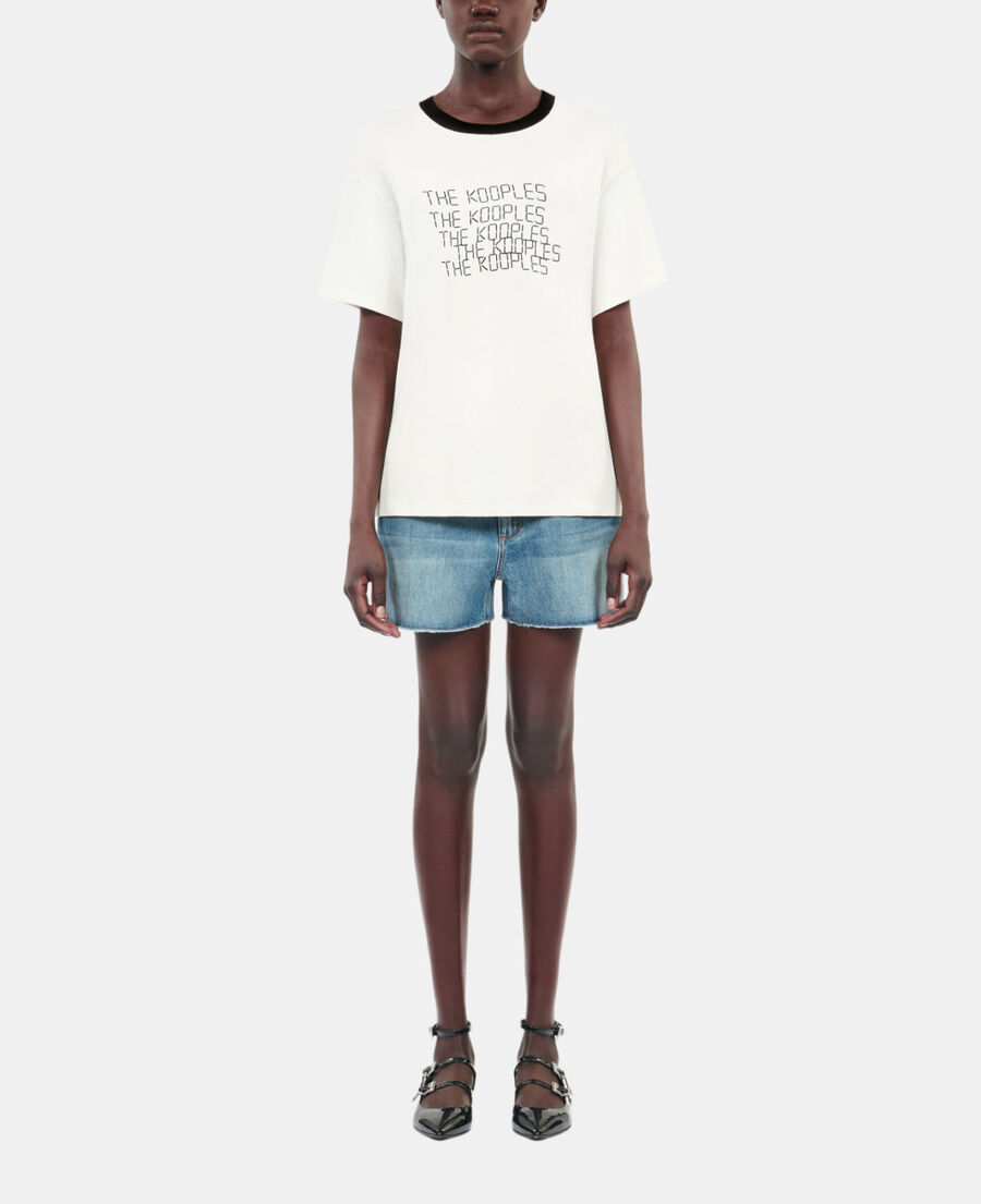 The Kooples DAMEN ECRU ecrufarbenes t-shirt mit tk waves-siebdruck
