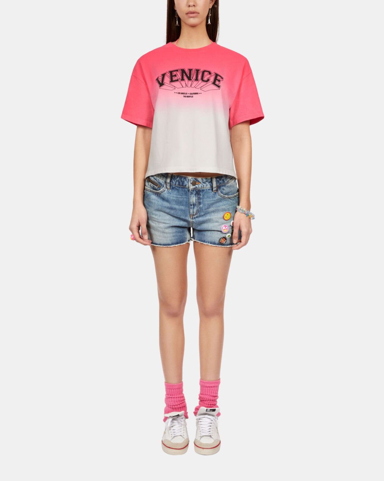 The Kooples WOMEN RETRO PINK gradient pink t-shirt with venice serigraphy